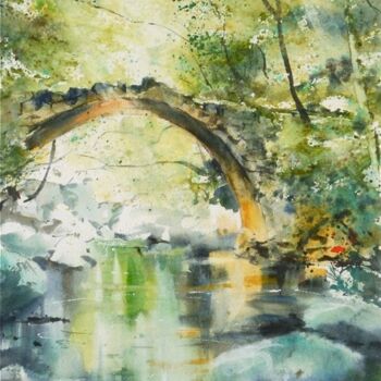 Peinture intitulée "Petit pont Corse" par Véronique Le Forestier, Œuvre d'art originale