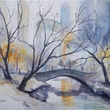 Peinture intitulée "Pont à Central Park" par Véronique Le Forestier, Œuvre d'art originale