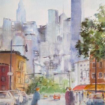Painting titled "Route de Manhattan" by Véronique Le Forestier, Original Artwork