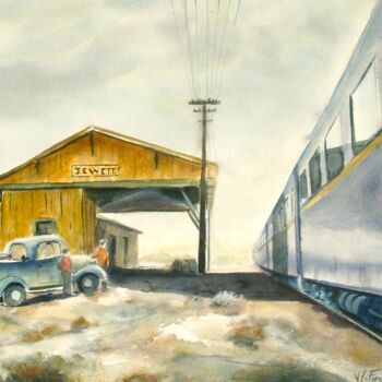 Malerei mit dem Titel "Arrivée du train" von Véronique Le Forestier, Original-Kunstwerk