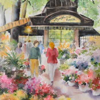 Pintura intitulada "Marché aux fleurs" por Véronique Le Forestier, Obras de arte originais