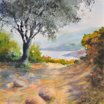제목이 "Chemin en Corse"인 미술작품 Véronique Le Forestier로, 원작, 수채화