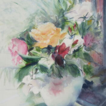 Pintura intitulada "Roses de juin" por Véronique Le Forestier, Obras de arte originais, Aquarela