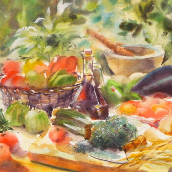 Painting titled "legumes" by Véronique Le Forestier, Original Artwork, Watercolor
