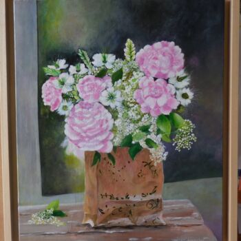 Painting titled "Bouquet de pivoines…" by Veronique Lemercier, Original Artwork, Acrylic