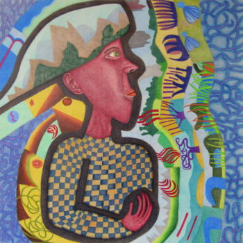 Dessin intitulée "Le Capricorne" par Véronique Lorimier, Œuvre d'art originale, Crayon