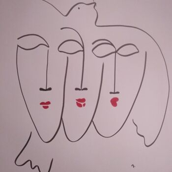 Dibujo titulada "Trois visages" por Véronique Marchese, Obra de arte original, Rotulador