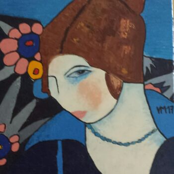 「Femme en bleu」というタイトルの絵画 Véronique Martinによって, オリジナルのアートワーク, オイル