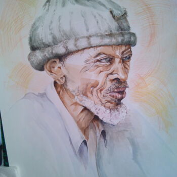 Painting titled "L'homme sage" by Véronique Mellado Ange, Original Artwork, Watercolor