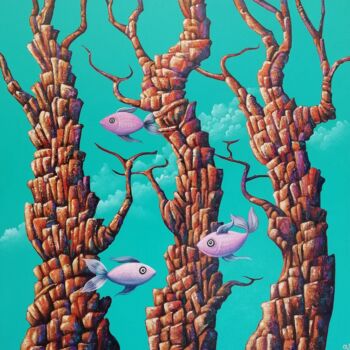 제목이 "Vol de poissons ros…"인 미술작품 Véronique Merlault Peytour로, 원작, 아크릴