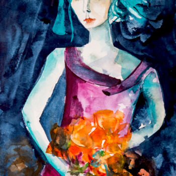 Pintura titulada "Femme Blues 07" por Véronique Piaser-Moyen, Obra de arte original, Acuarela