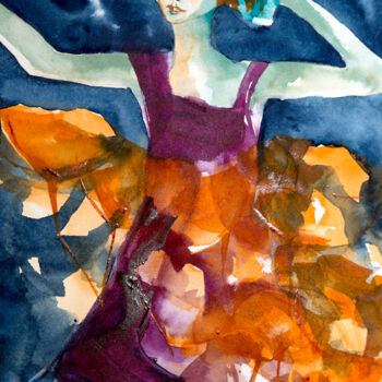 Peinture intitulée "Femme Blues13" par Véronique Piaser-Moyen, Œuvre d'art originale, Aquarelle