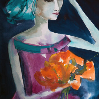 Painting titled "Femme Blues 14" by Véronique Piaser-Moyen, Original Artwork, Watercolor