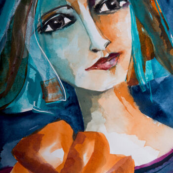 Painting titled "Femme Blues 16" by Véronique Piaser-Moyen, Original Artwork, Watercolor