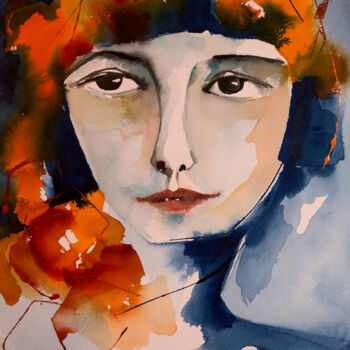 Painting titled "Carmen-03" by Véronique Piaser-Moyen, Original Artwork, Watercolor Mounted on Cardboard