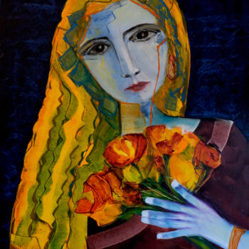 Peinture intitulée "Madone" par Véronique Piaser-Moyen, Œuvre d'art originale, Huile Monté sur Châssis en bois