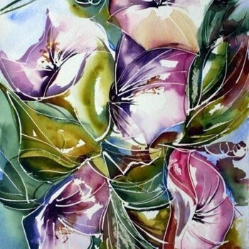 제목이 "Hibiscus roses"인 미술작품 Véronique Piaser-Moyen로, 원작, 수채화