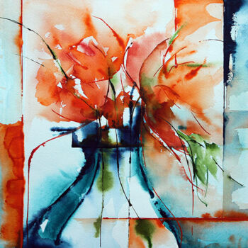 Картина под названием "Absolument orange" - Véronique Piaser-Moyen, Подлинное произведение искусства, Акварель