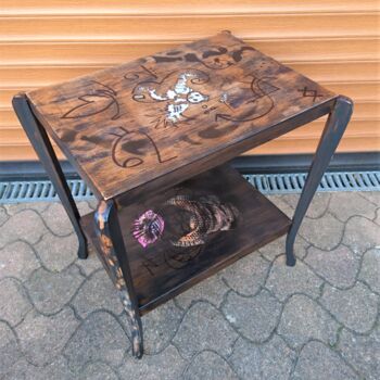 Design intitulée "Table léopard la vi…" par Véronique Tête De L'Art, Œuvre d'art originale, Meuble