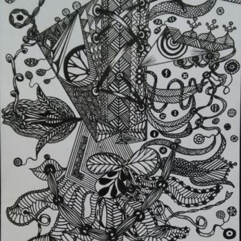 Drawing titled "masque 5" by Véronique Thomas, Original Artwork, Ink