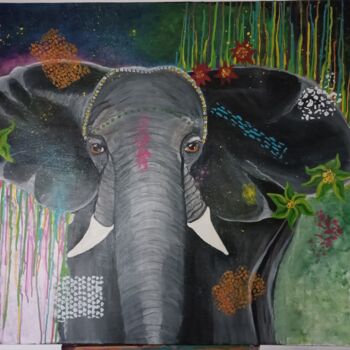 Картина под названием "The Elephant King" - Véronique Troch, Подлинное произведение искусства, Акрил