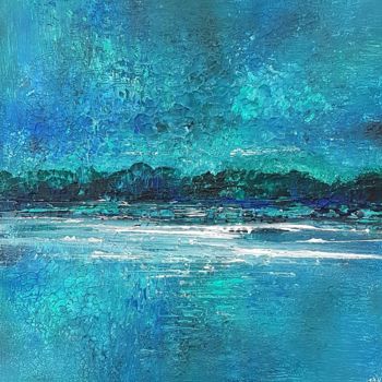 Painting titled "Le lac bleu" by Véronique Urquia, Original Artwork, Acrylic Mounted on Cardboard