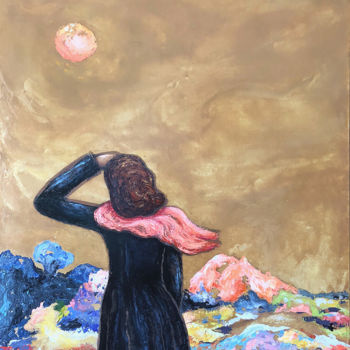 Картина под названием "Lune rousse" - Véronique Wibaux, Подлинное произведение искусства, Акрил Установлен на Деревянная рам…