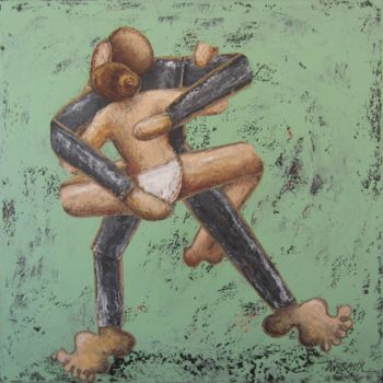 Pintura intitulada "Couple fond vert" por Véronique Wibaux, Obras de arte originais, Acrílico