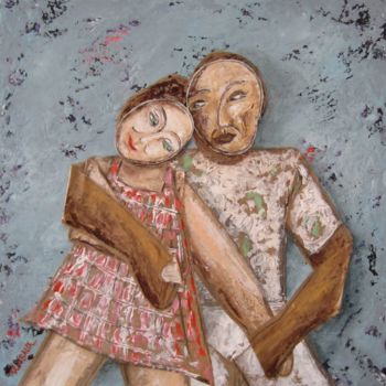 Pintura intitulada "Couple pantins" por Véronique Wibaux, Obras de arte originais, Acrílico Montado em Armação em madeira