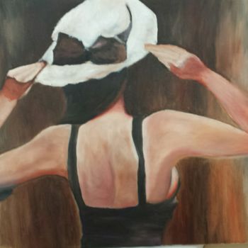 Malarstwo zatytułowany „Femme au chapeau bl…” autorstwa Vero Mart, Oryginalna praca, Olej