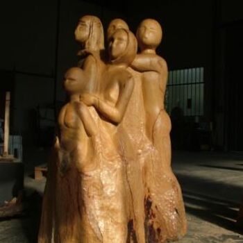 Sculpture titled "Les enfants de la t…" by Véronique Bellot, Original Artwork, Wood