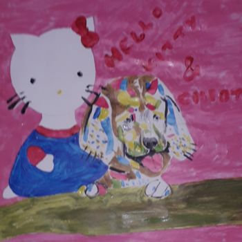 Pittura intitolato "Hello Kitty et le c…" da Véronique Bustsky, Opera d'arte originale, Acrilico