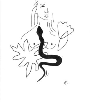 Drawing titled "Le jardin" by Véronique Colin, Original Artwork, Ink