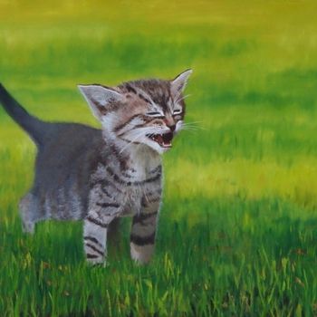 Painting titled "chaton" by Véronique Lepercq, Original Artwork, Oil