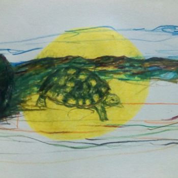 Desenho intitulada "Paysage et tortue" por Véronique Verdier, Obras de arte originais, Outro