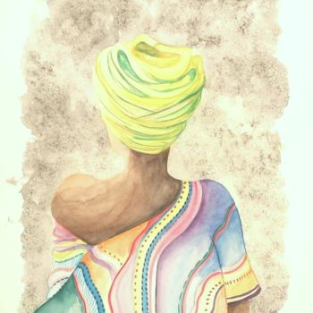 Peinture intitulée "Méditation" par Dje Nny, Œuvre d'art originale, Aquarelle
