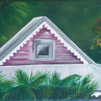 Peinture intitulée "La maison rose" par Dje Nny, Œuvre d'art originale, Huile
