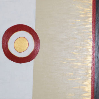 Pittura intitolato "Cercle rouge et or" da Véronique Saucier, Opera d'arte originale, Acrilico