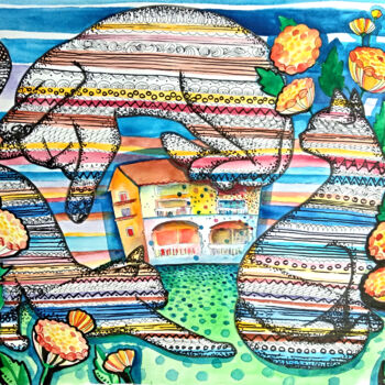 Картина под названием "Cat House" - Veronika Pozdniakova, Подлинное произведение искусства, Акварель