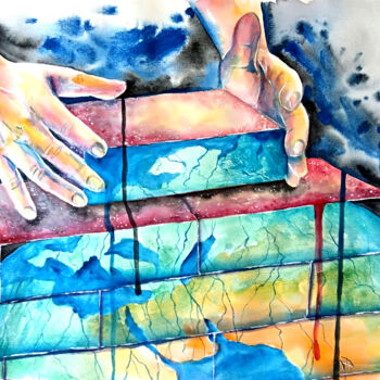 Pittura intitolato "Caring hands build…" da Veronika Pozdniakova, Opera d'arte originale, Acquarello
