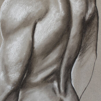 Drawing titled "Dos d'homme" by Verssan, Original Artwork, Pastel Mounted on Wood Panel