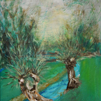 Painting titled "The green fields" by Filip Callewaert, Original Artwork, Acrylic