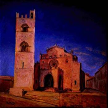 Schilderij getiteld "Erice - il Duomo" door Vesco Rosario, Origineel Kunstwerk, Olie