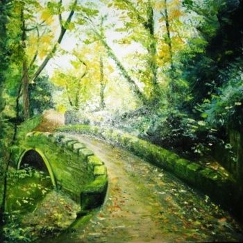 Pintura intitulada "green bridge" por Bubi, Obras de arte originais, Óleo
