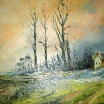 Painting titled "house on the hill" by Bubi, Original Artwork, Oil