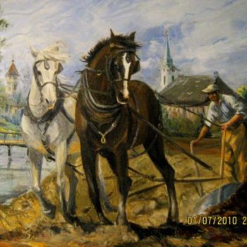 Painting titled "plowing" by Bubi, Original Artwork