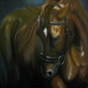 Painting titled "brown horse" by Bubi, Original Artwork, Oil