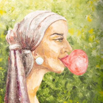 Schilderij getiteld "girl with gum" door Vetrinna, Origineel Kunstwerk, Olie