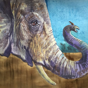Peinture intitulée "Elephant and mouse.…" par Natalia Veyner, Œuvre d'art originale, Aquarelle