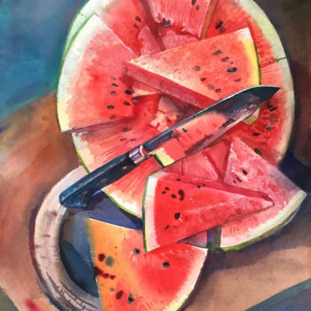 Painting titled "Still life with wat…" by Natalia Veyner, Original Artwork, Watercolor